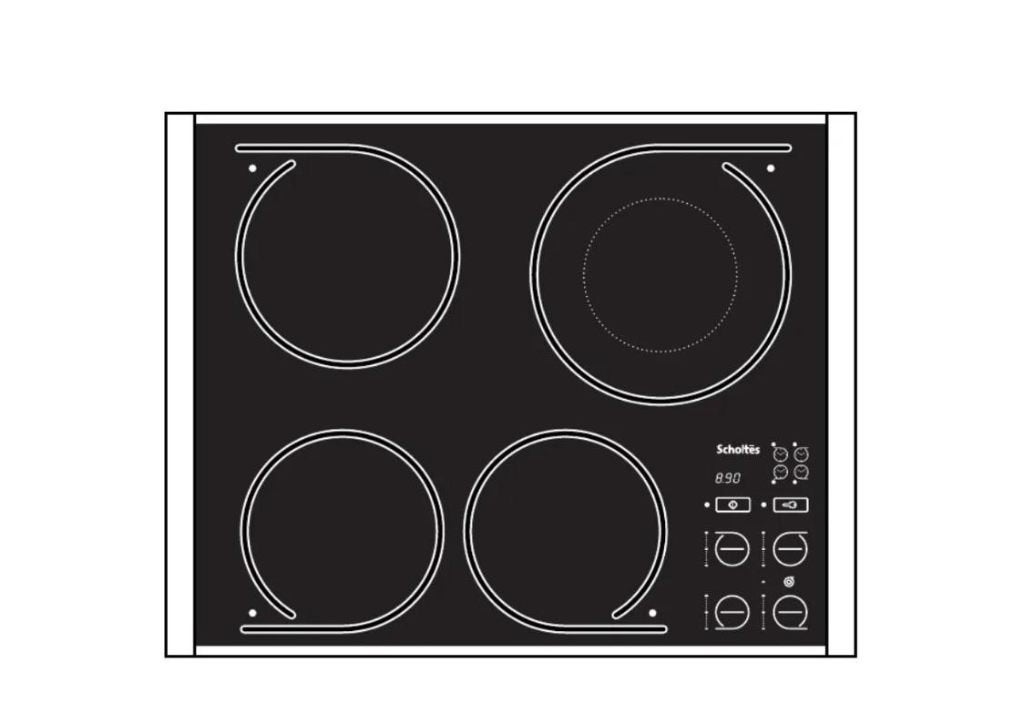 SCHOLTES -- Taque vitrocéramique, 4 zones de cuisson, Encastré, Comme neuf, Halogène