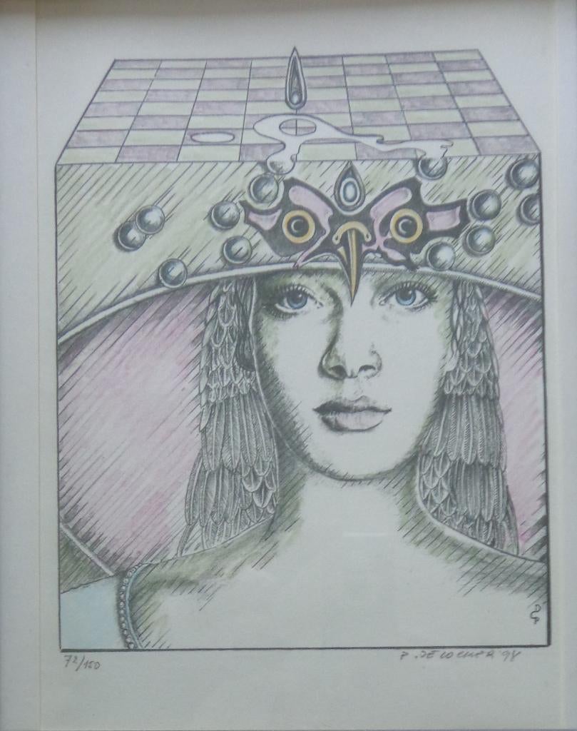 PAUL DE COCKER / VROUWENPORTRET / KLEURLITHO / 34x28cm KADER, Antiek en Kunst, Kunst | Litho's en Zeefdrukken, Ophalen of Verzenden