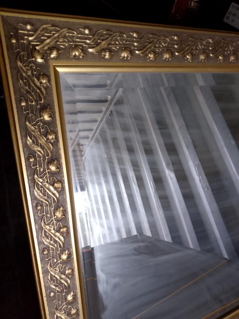Antieke gouden spiegel, Antiek en Kunst, Ophalen, Rechthoekig, 50 tot 100 cm, Minder dan 100 cm