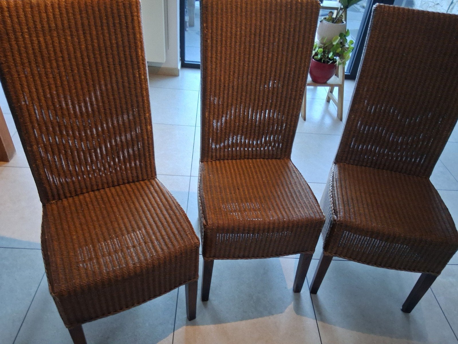 6 rieten stoelen.hoge leuning, Ophalen, Gebruikt, Bruin, Riet of Rotan