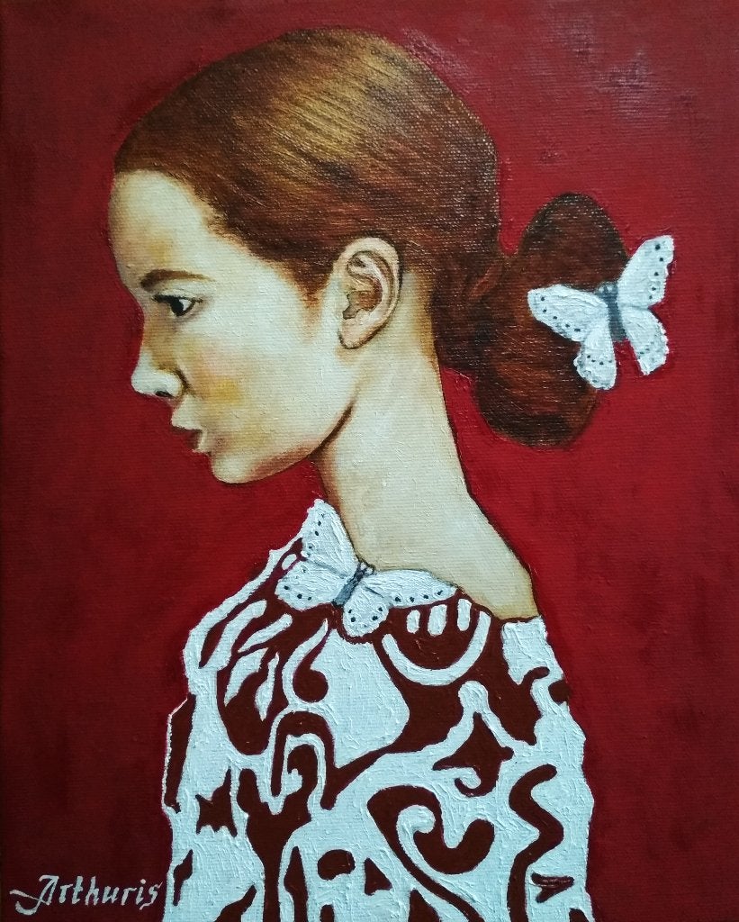 « Portrait d'une jeune fille », Antiquités & Art, Art | Peinture | Moderne, Textile, Peinture à l'huile, Encadré, Portrait