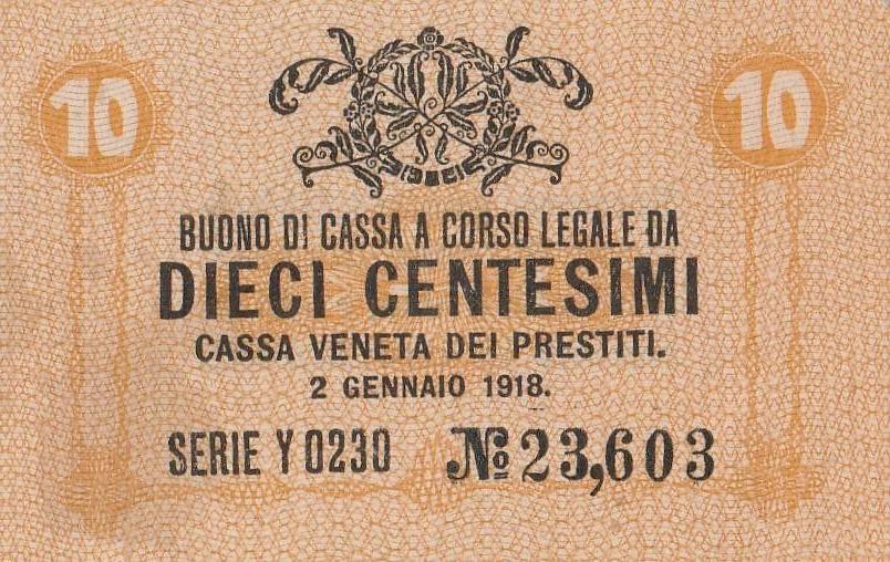 DIX CENTESIMI 10 ITALIE 1918, Enlèvement, Italie, Billets en vrac
