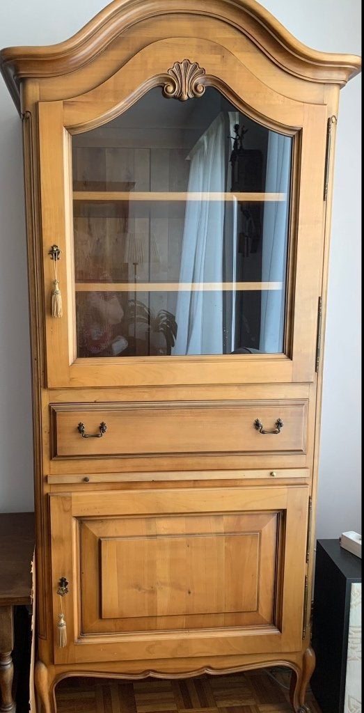 Houten kast met uitschuifbaar bureaublad, Ophalen, Eikenhout, Met lade(s), 50 tot 100 cm
