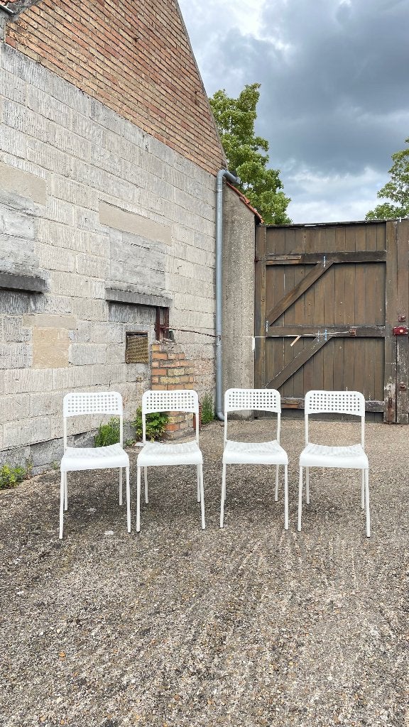 Set van 4 witte stoelen – € 80 vaste prijs, Maison & Meubles, Chaises, Utilisé, Quatre, Synthétique, Blanc, Enlèvement