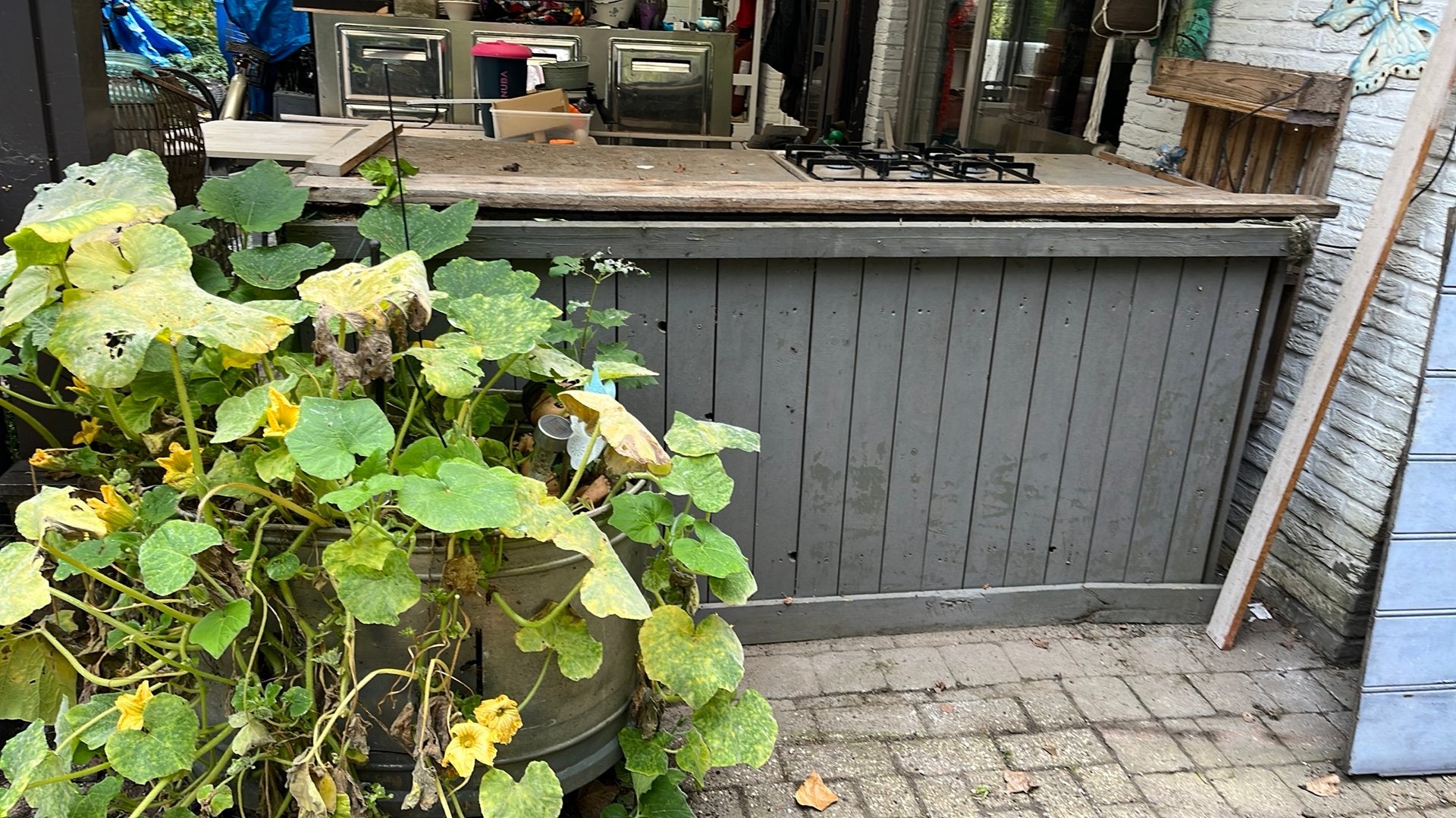 Buitenbar met gasvuur &2 barkrukken, Ophalen, Gebruikt