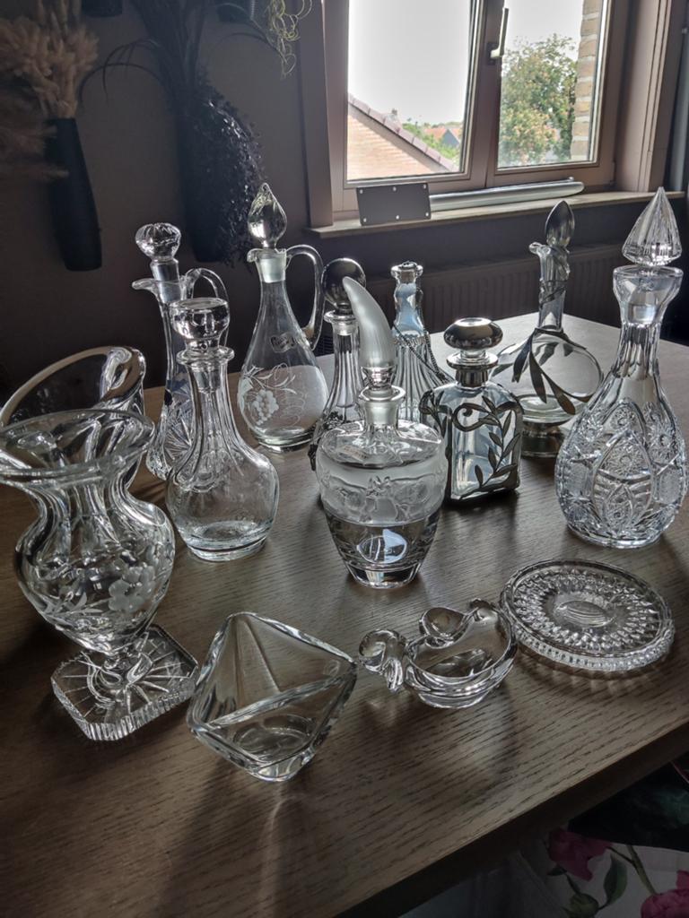 Lot kristallen vazen, karaffen, klein gerief, Huis en Inrichting, Woonaccessoires | Vazen, Ophalen