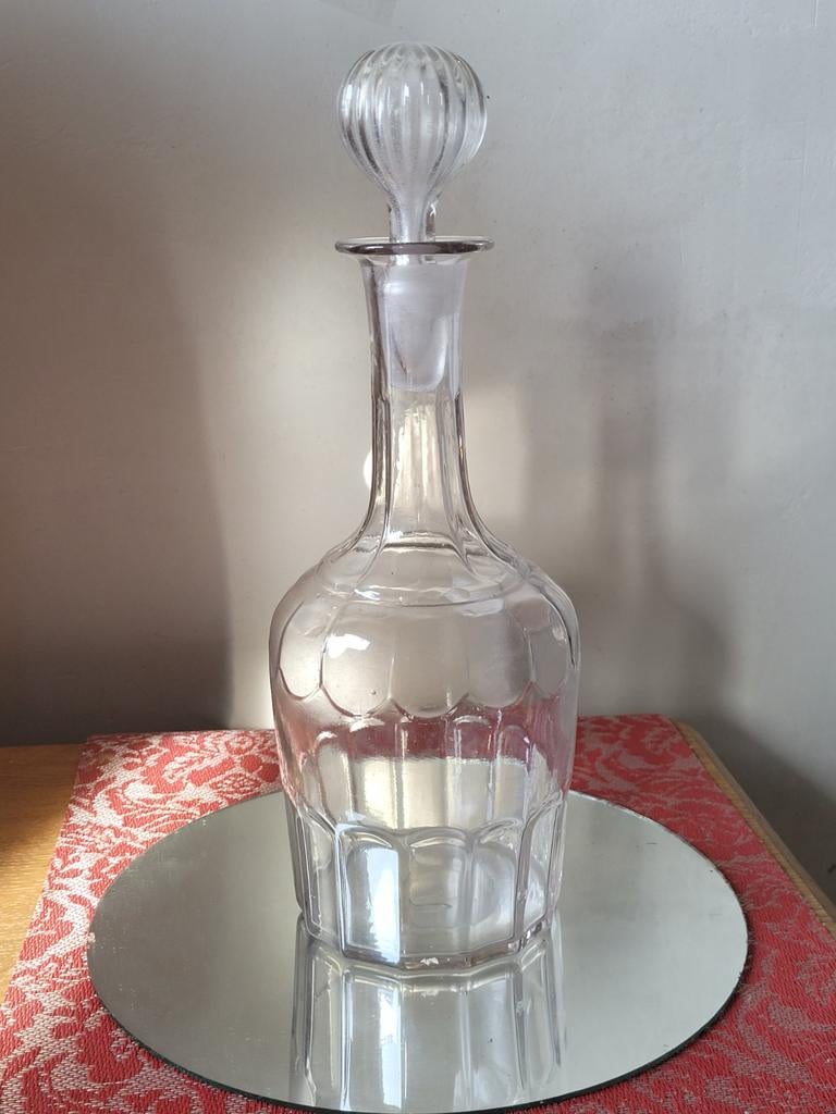 Art Deco gefacetteerde karaf 1920  transparante glazen+kurk, Antiek en Kunst, Ophalen of Verzenden