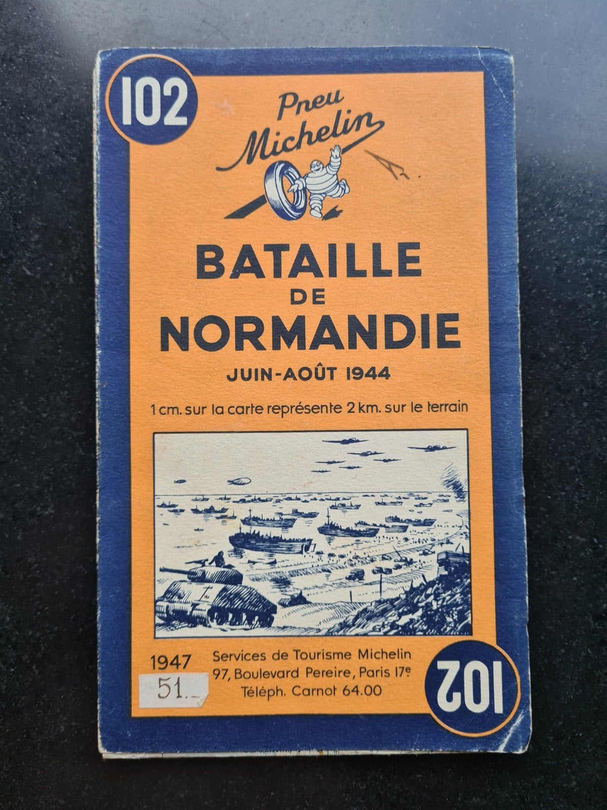 Michelin reiskaart 1947 over de strijd in Normandie, Ophalen of Verzenden