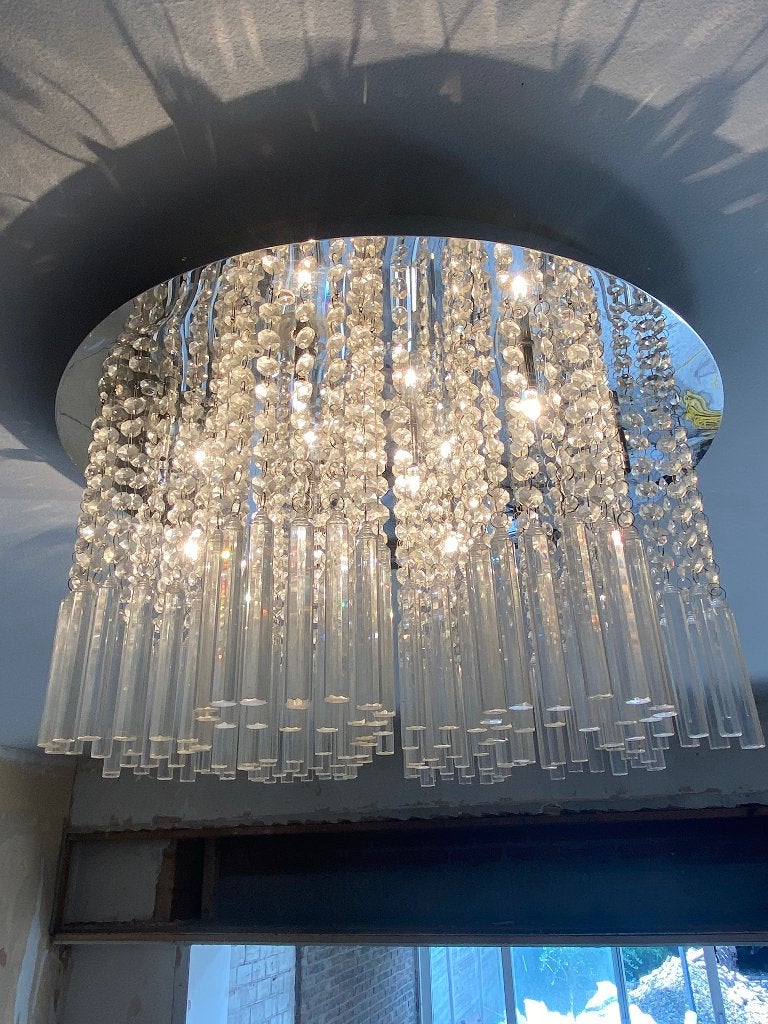 Kristallen plafondlamp, Huis en Inrichting, Lampen | Plafondlampen, Ophalen, Gebruikt, Glas, Plafondlamp