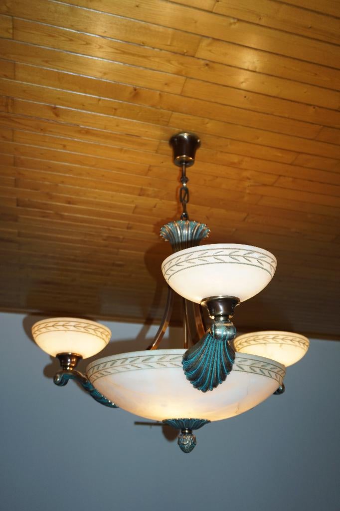 Mariner Luxury light - plafondlamp / luster - brons & albast, Ophalen of Verzenden