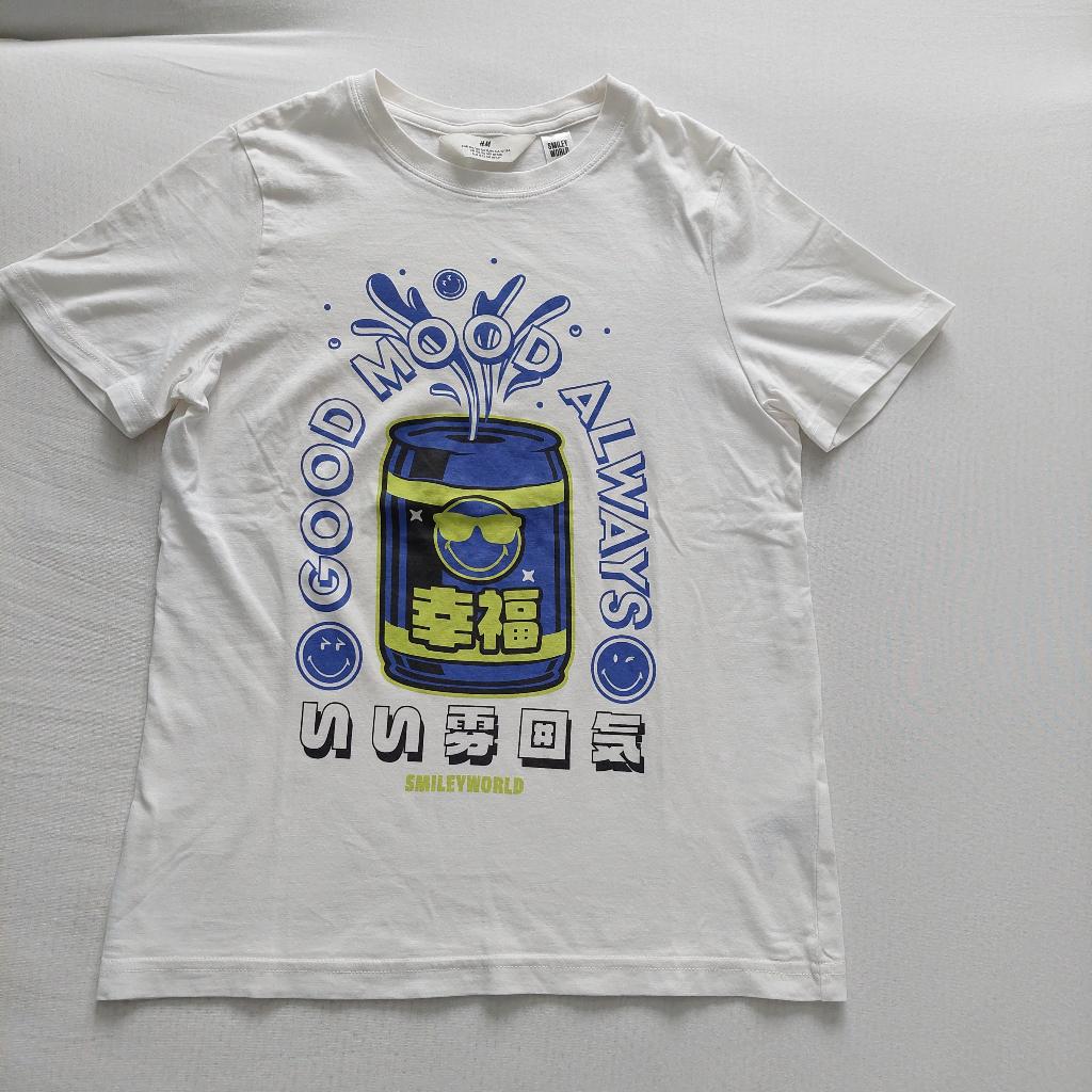 Witte H&M t'shirt smiley world voor jongen mt 146/152, Gebruikt, H&M, Ophalen of Verzenden, Shirt of Longsleeve