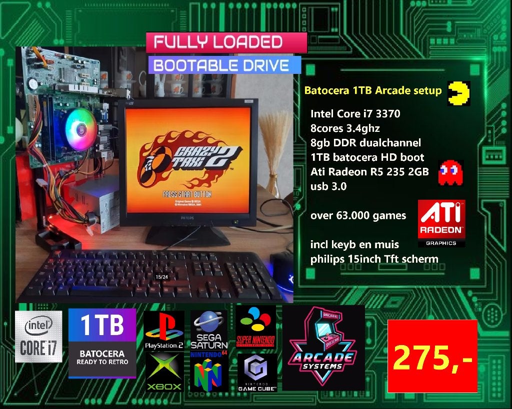 custom open pc i7 + batocera 1TB arcade system, Ophalen