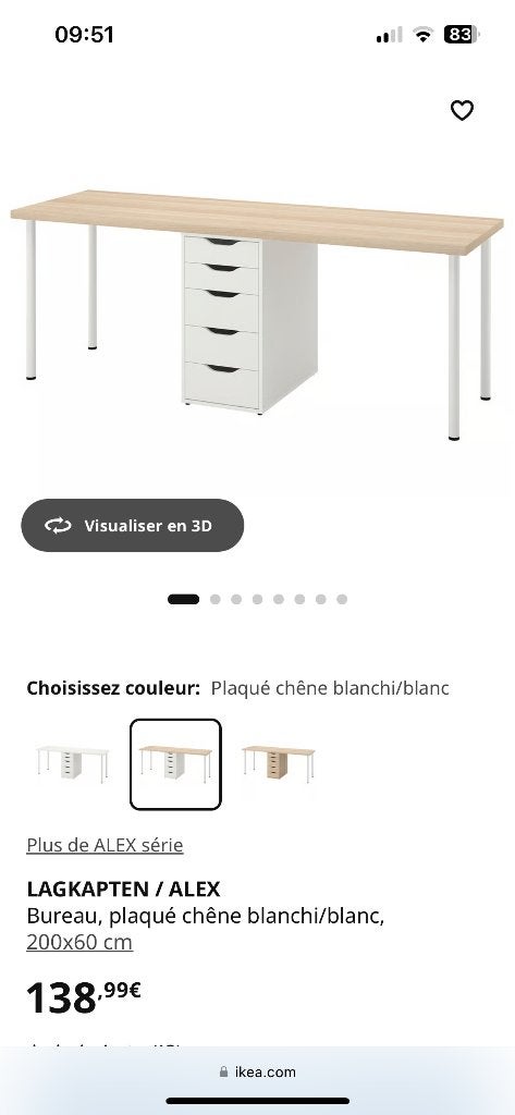 Bureau IKEA Alex, Scandinave, Bureau duo, Enlèvement, Utilisé