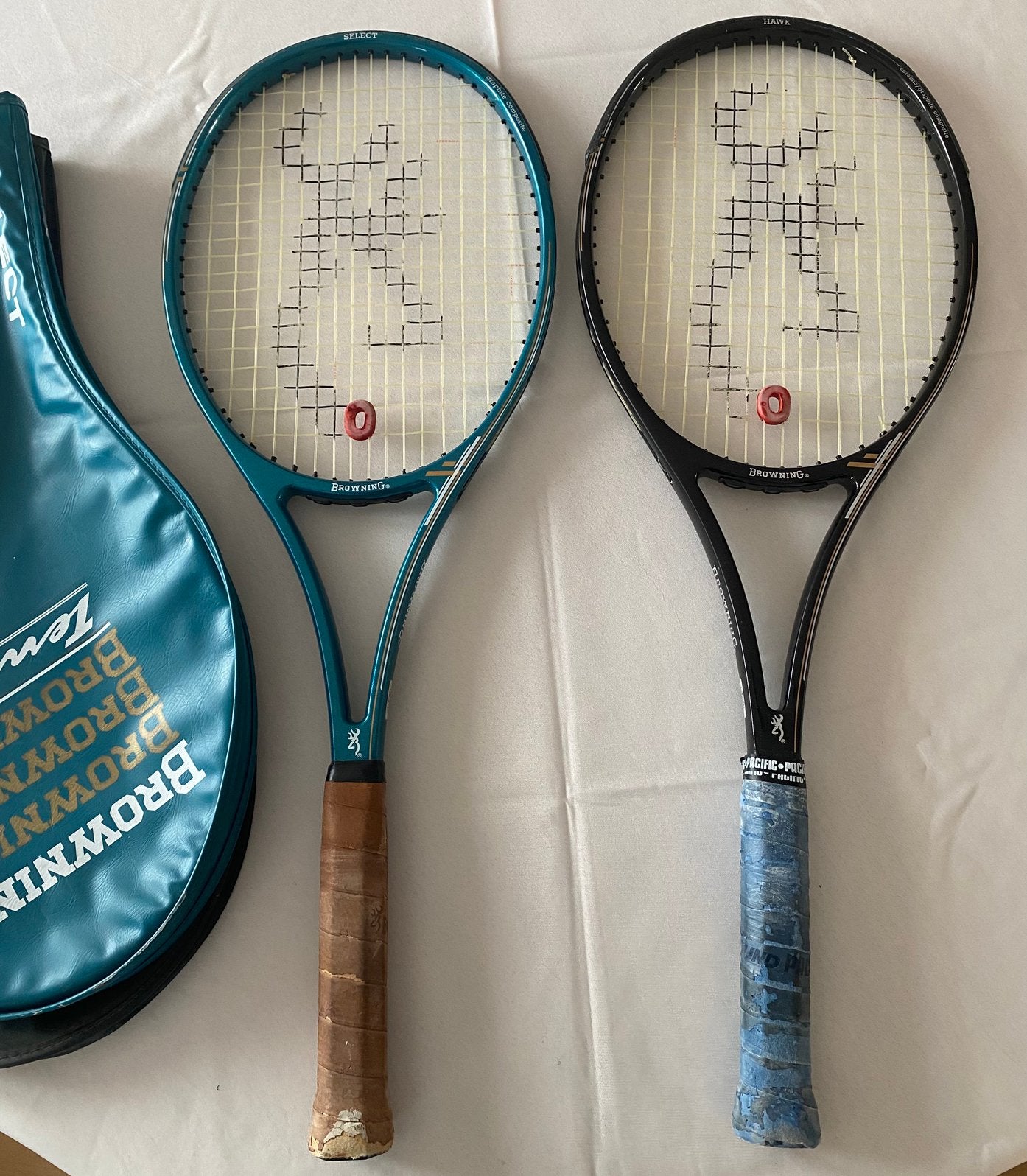 Set van 2 vintage tennisrackets van Browning - jaren 80/90, Sport en Fitness, Tennis, Gebruikt, L4, Racket, Ophalen