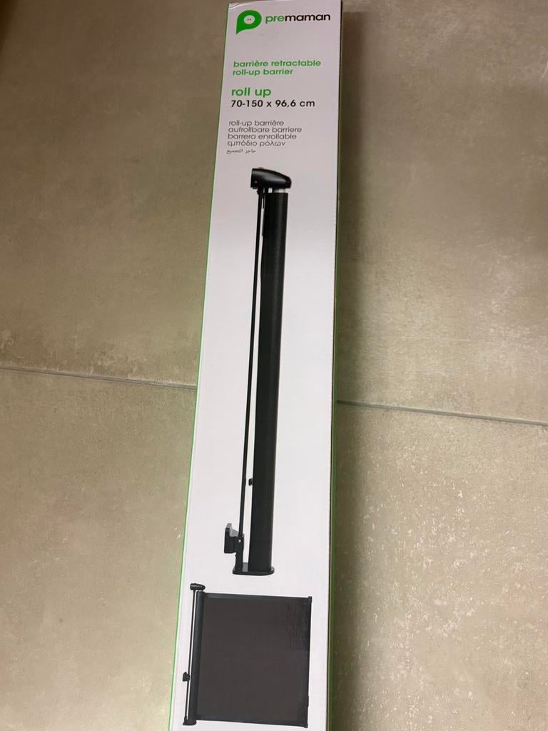 Prémaman Retractable veiligheidshekje 150 cm zwart, Kinderen en Baby's, Traphekjes, Ophalen, Nieuw