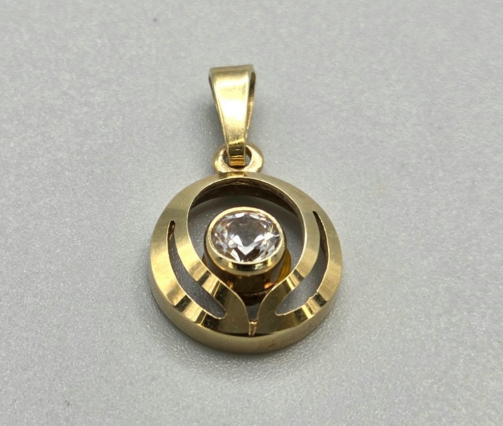 Vintage gouden hanger met zacht rosé morganiet. 2026/570, Handtassen en Accessoires, Kettinghangers, Ophalen of Verzenden, Zo goed als nieuw