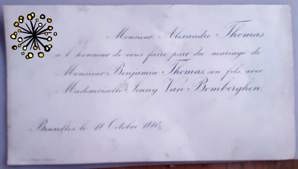 Zeldzame huwelijkaankondiging  1880 THOMAS-Van BOMBERGHEN, Verzamelen, Geboortekaartjes en Visitekaartjes, Ophalen of Verzenden