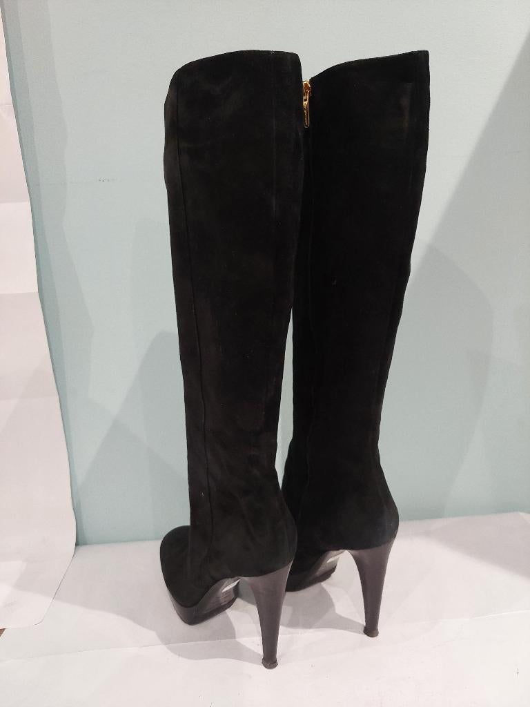696C* SERGIO ROSSI sexy bottes noires full cuir (40), SERGIO ROSSI, Porté, Bottes hautes, Noir