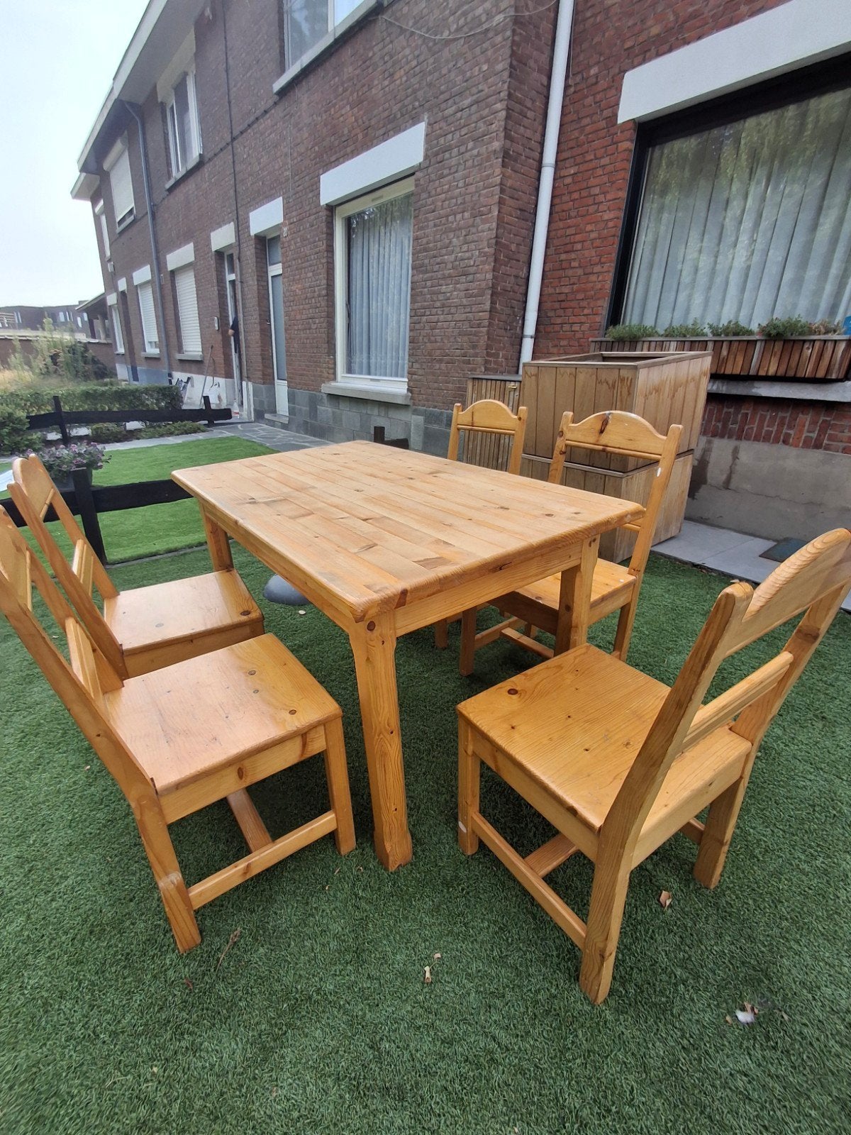 houten eettafel met 5 stoelen, Ophalen, Gebruikt