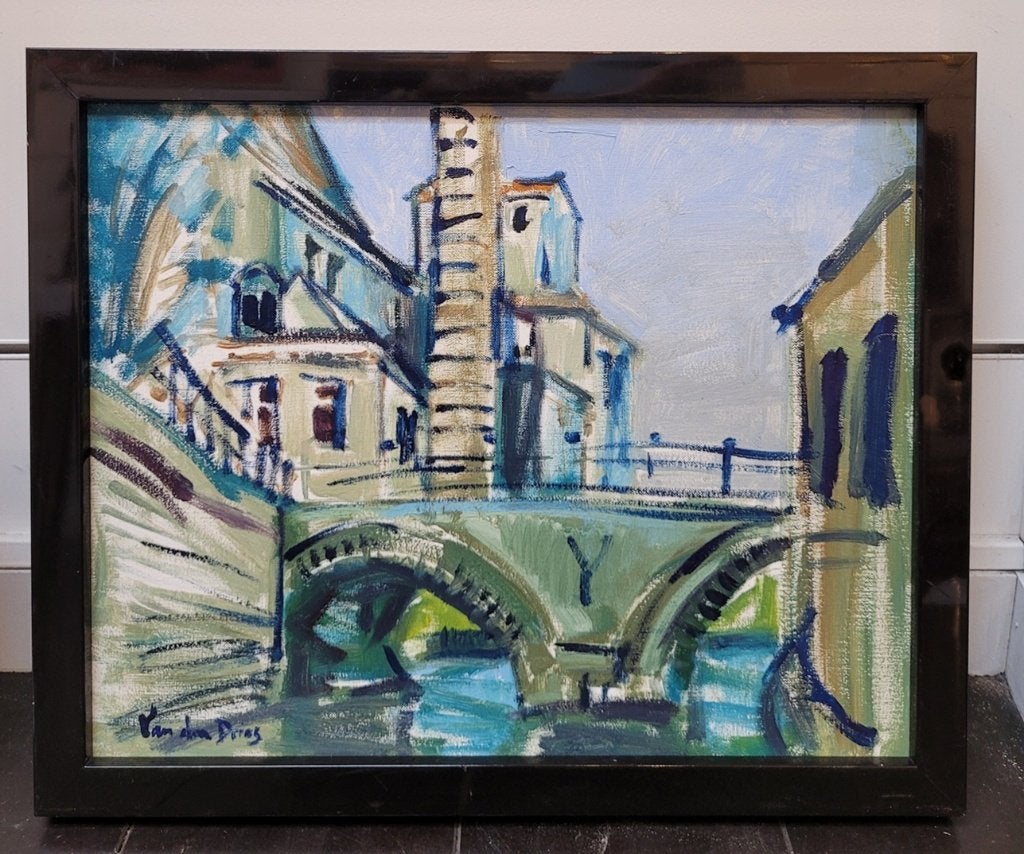 Danny VAN DEN DRIES, stadsgezicht, Antiek en Kunst, Doek, Ophalen of Verzenden, Gesigneerd, Olieverf