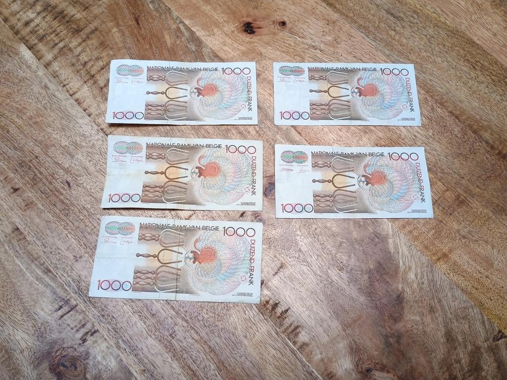 5 x 1000 franken type grety, Postzegels en Munten, Bankbiljetten | België, Ophalen of Verzenden
