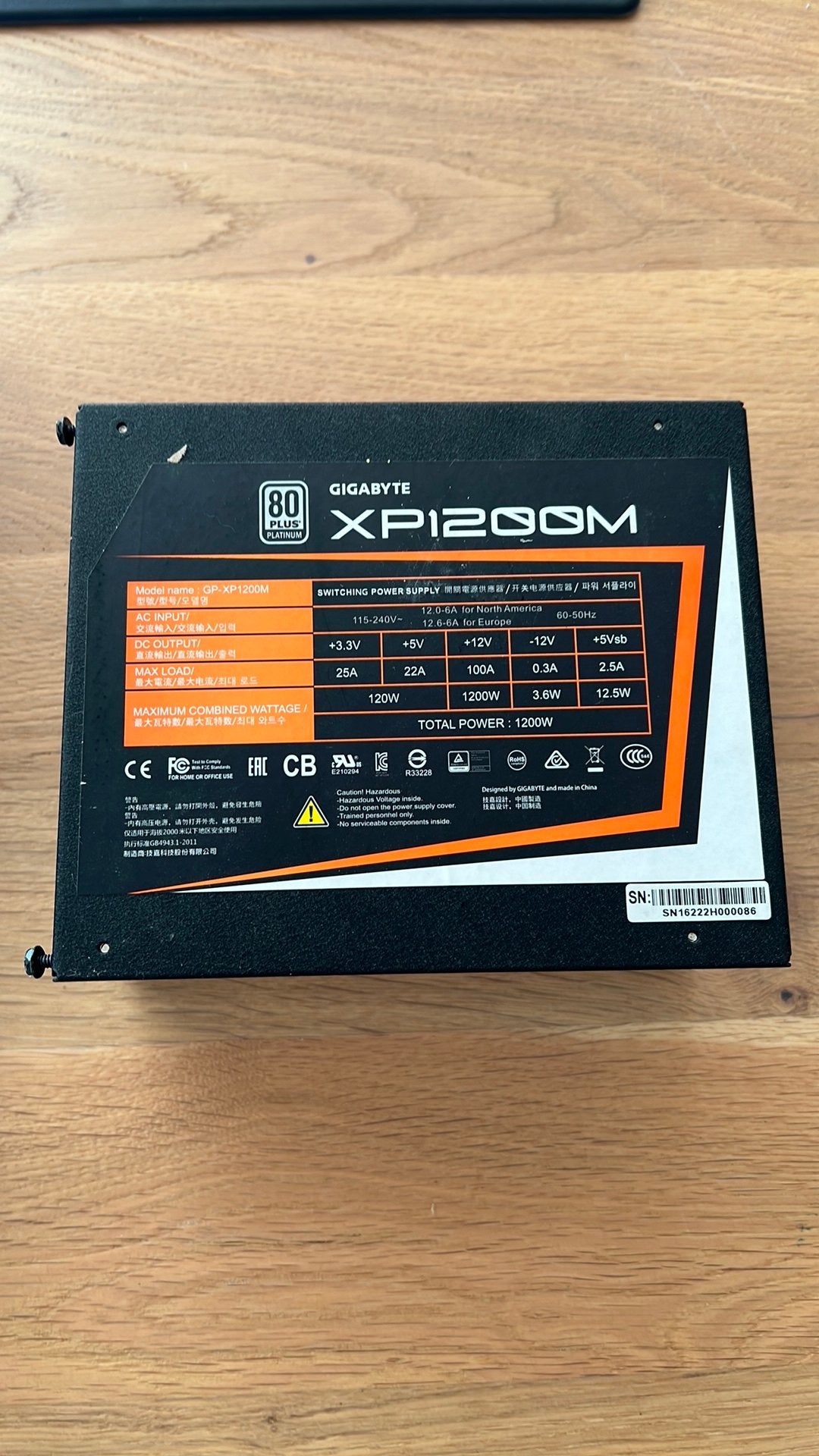 Gigabyte AORUS GP-XP1200M 1200W 80 Plus Platinum Power Su, Ophalen of Verzenden, Zo goed als nieuw