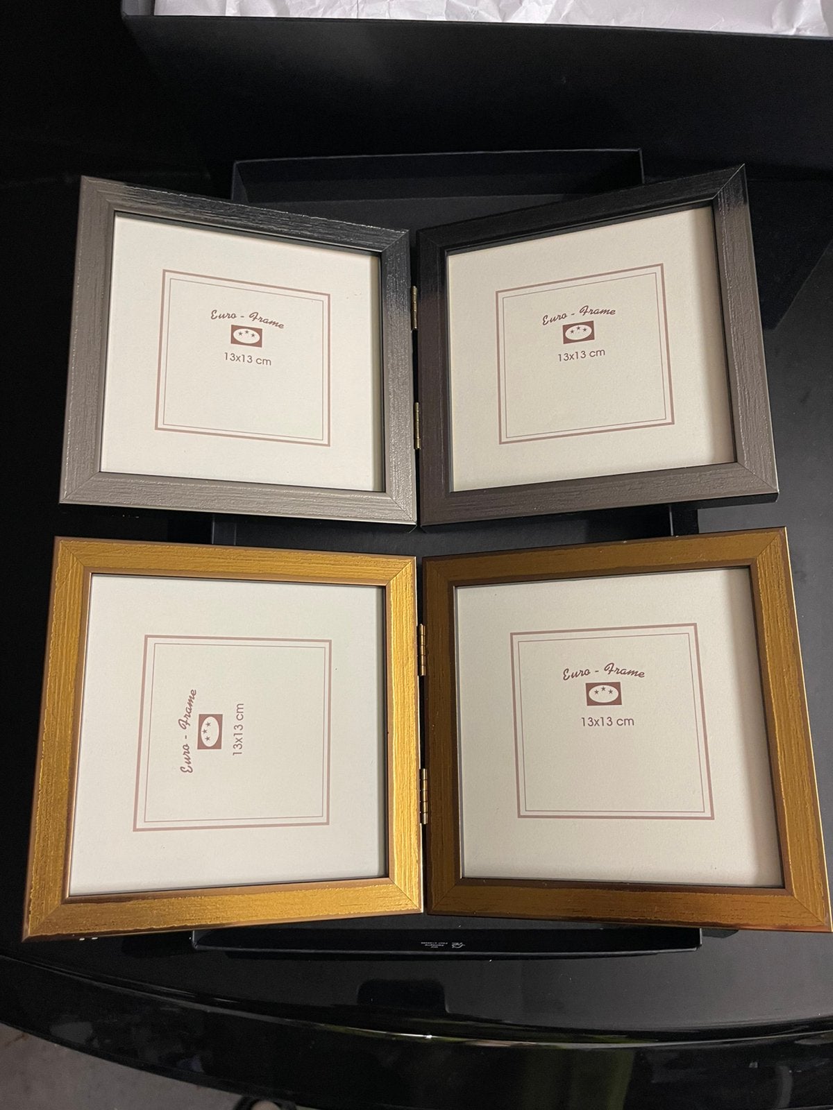 Set van 2 nieuwe, dubbele fotolijsten (goud & zilver/bruin), Ophalen of Verzenden, Nieuw, Bruin, Zilver