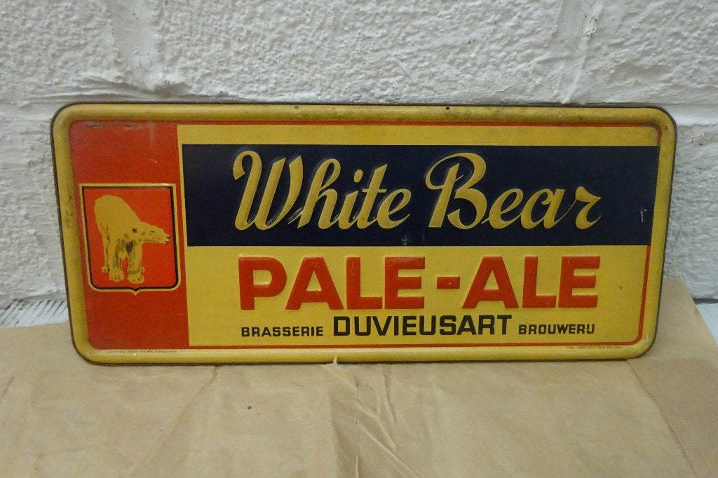 Duvieusart 1947 white bear Pale-Ale en tôle, Collections, Enlèvement, Utilisé, Panneau publicitaire