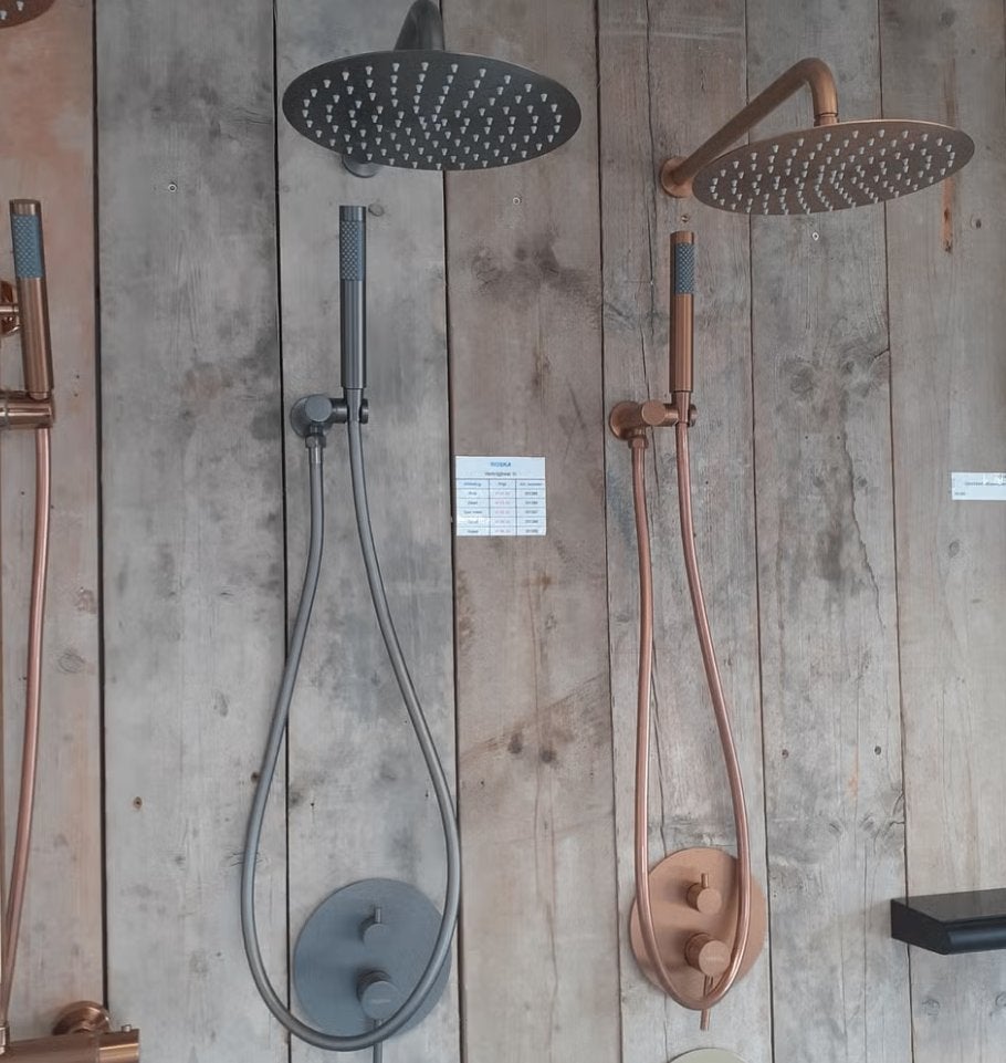 OP=OP! Inbouw doucheset, gun metal, mengkraan, rond, Roska, Huis en Inrichting, Ophalen of Verzenden, Nieuw
