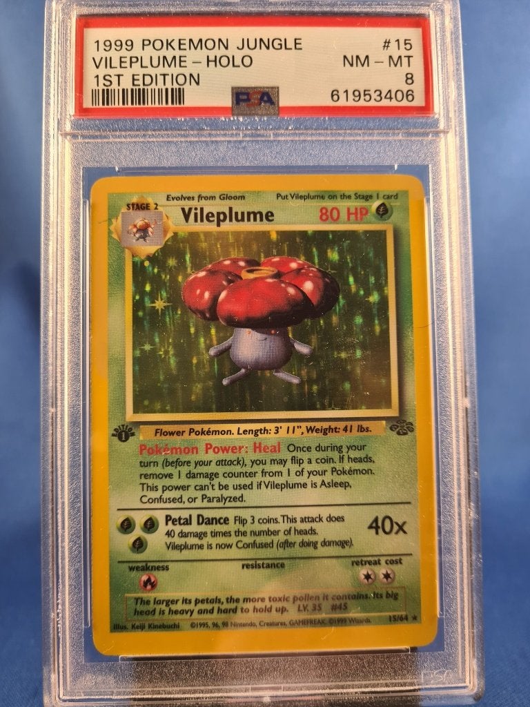 Vileplume 15/64 - Jungle (1st edition) (PSA 8), Hobby en Vrije tijd, Verzenden, Gebruikt