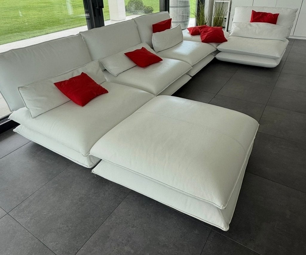 Luxe Italiaanse lederen hoeksalon, Wit leder, perfecte staat, Ophalen, Zo goed als nieuw, Rechte bank, Minder dan 150 cm