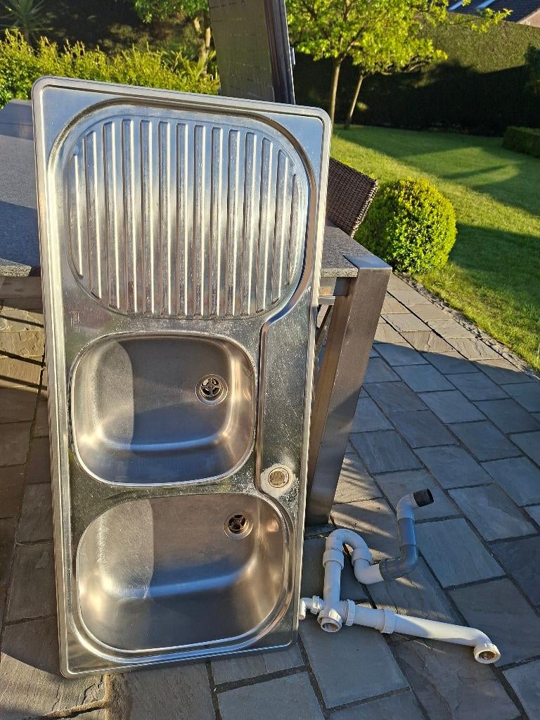 Gootsteen in inox FRANKE met dubbele spoelbak 112/50 cm., Huis en Inrichting, Ophalen, Gebruikt, 100 tot 150 cm, Minder dan 100 cm