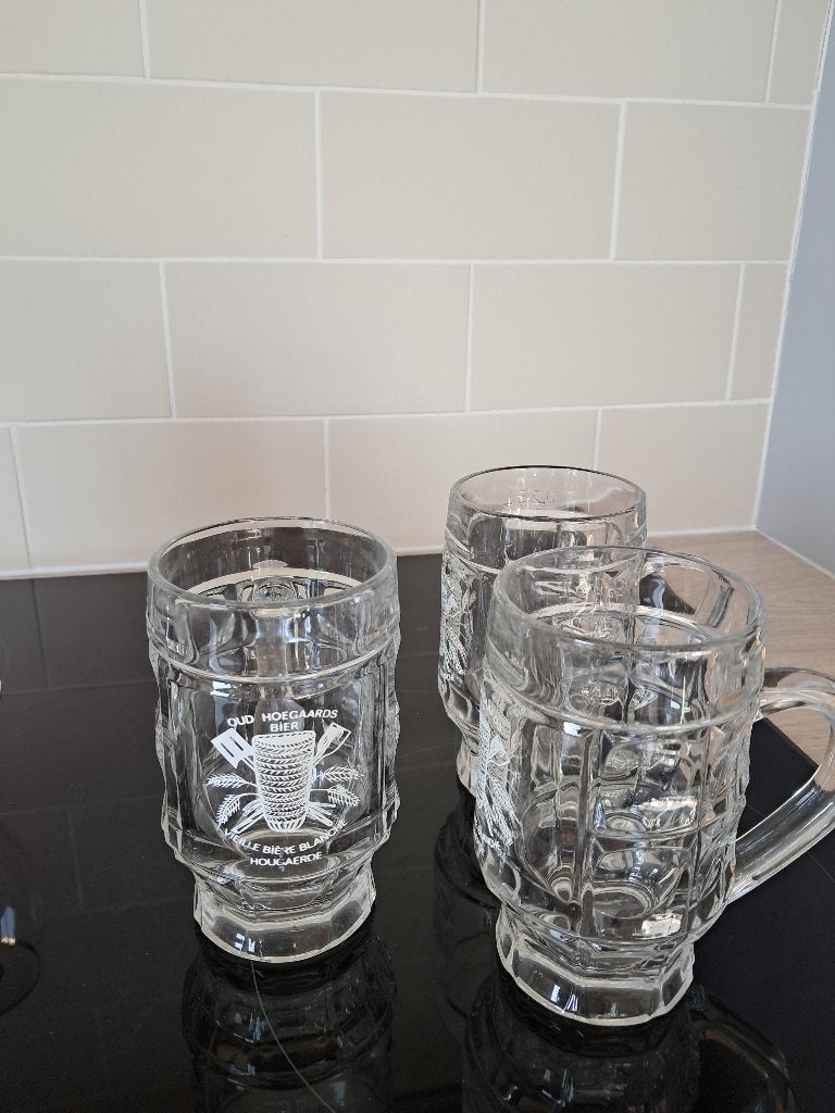 glas oud hoegaards bier met oor/ hoegaarden, Verzamelen, Ophalen of Verzenden, Zo goed als nieuw, Bierglas