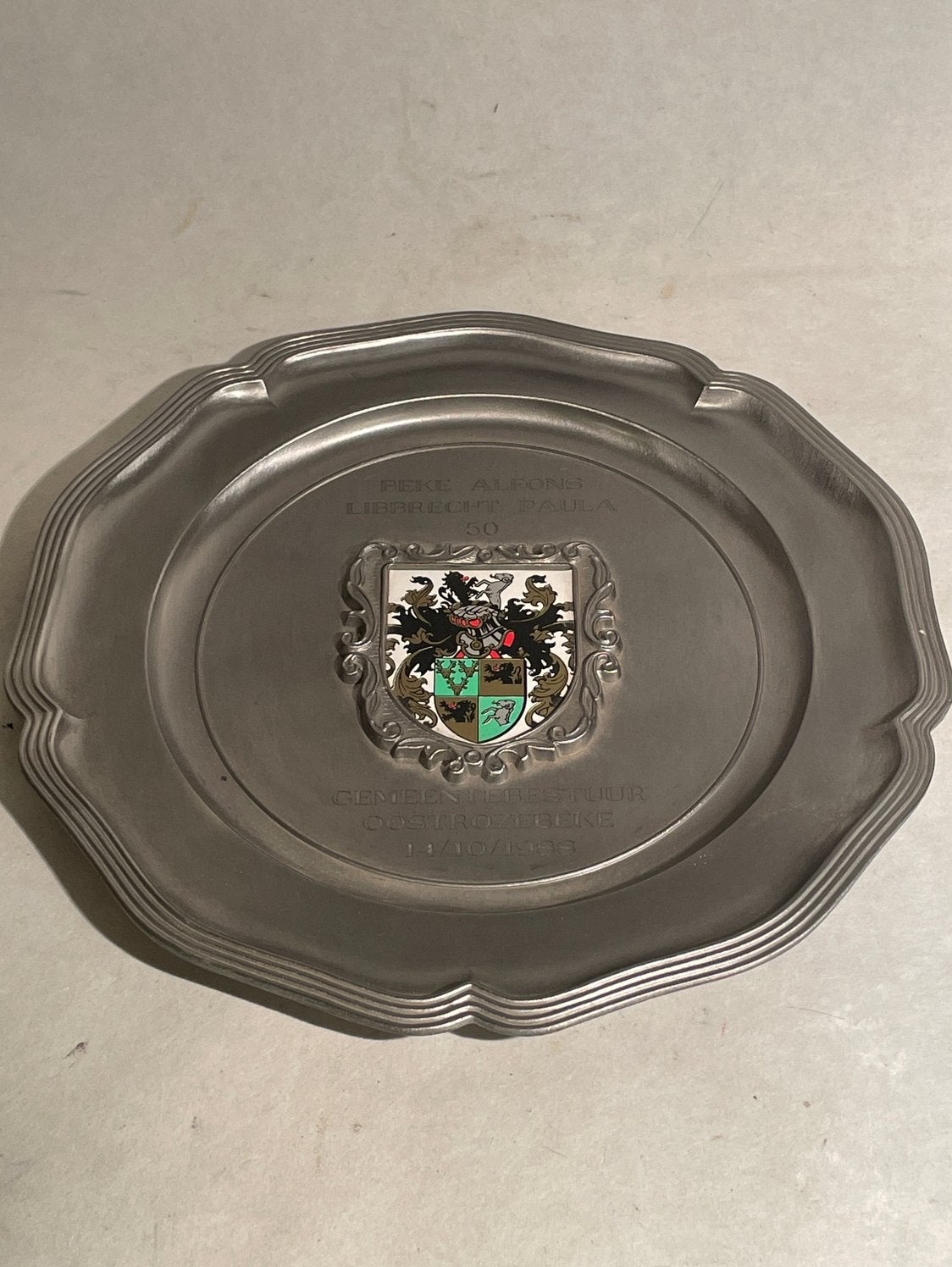 Tinnen decoratieve schotel, Antiek en Kunst, Ophalen