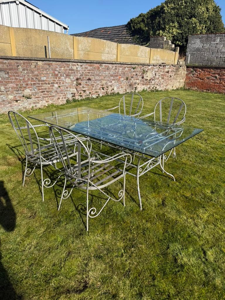 Table et chaises exterieur fer forgé, Enlèvement, Comme neuf