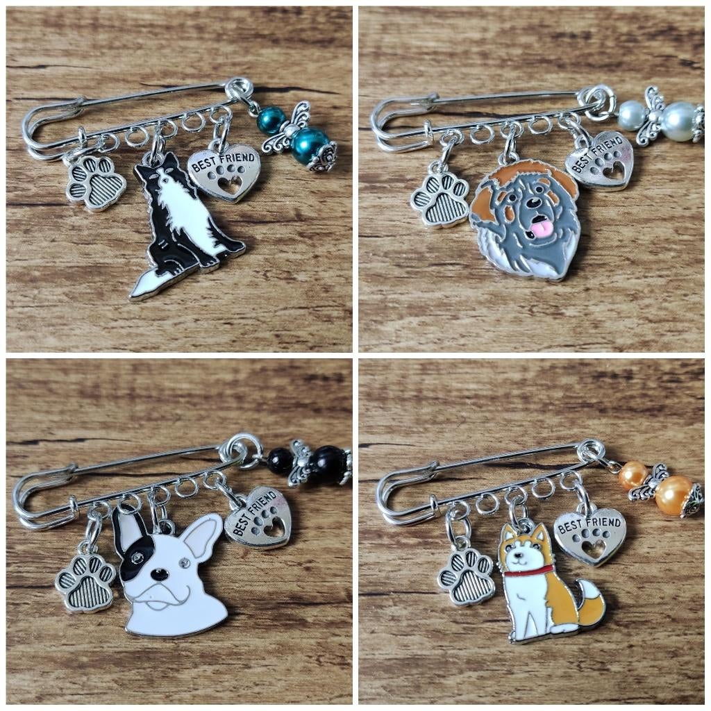Honden broche diverse rassen met beschermengeltje, Overige materialen, Overige kleuren, Verzenden, Minder dan 4 cm