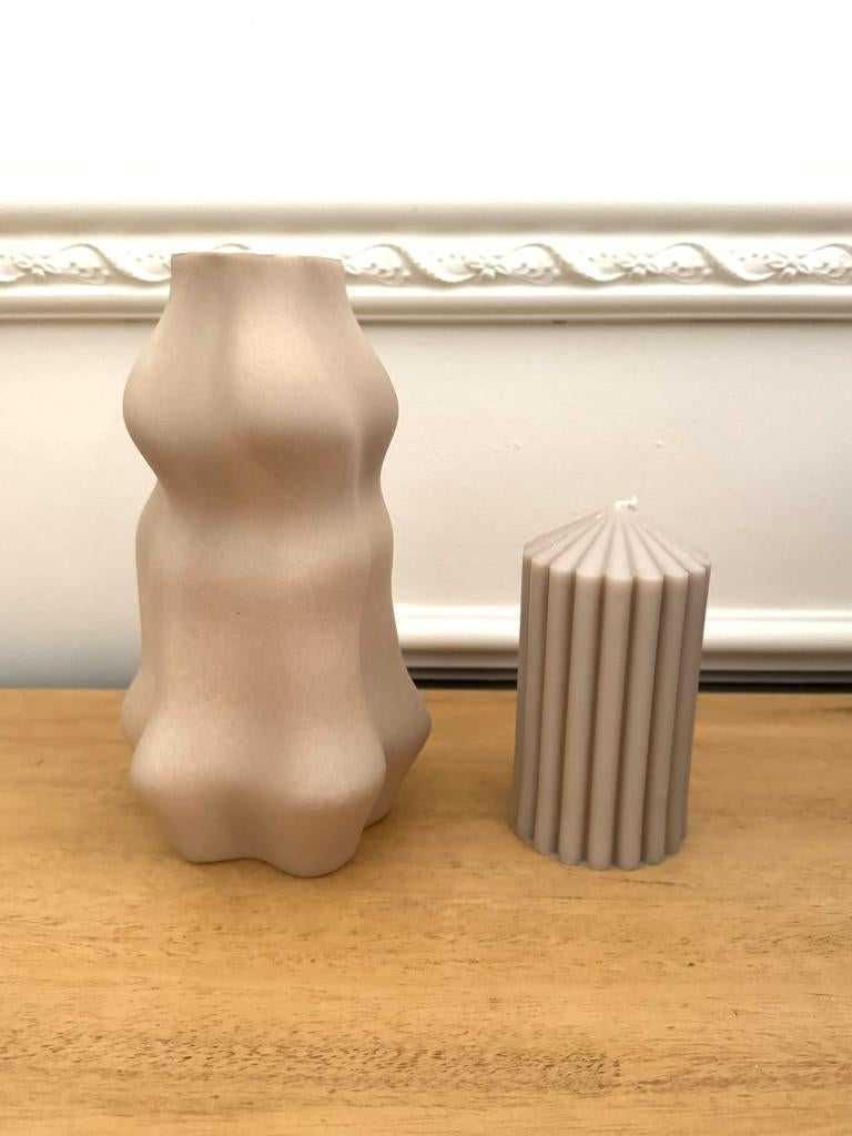 Vase en grès cérame H&M home NEUF + bougie striée, Enlèvement, Neuf