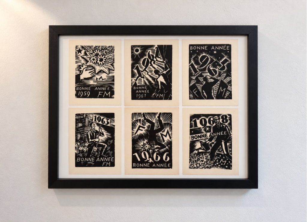 Frans Masereel – 6 originele nieuwjaarskaarten, 10 cm, Enlèvement ou Envoi, 1950 - 1999, Avec monogramme