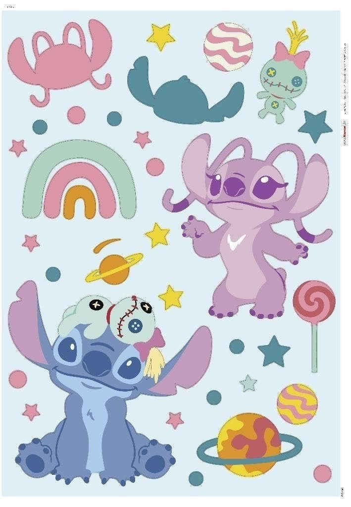 Stitch en Angel Muurstickers 50x70 cm - Disney, Neuf, Multicolore, Décoration murale, Envoi