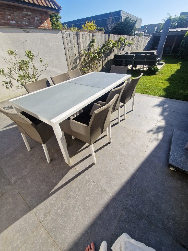 Terrastafel incl stoelen, Tuin en Terras, Tuintafels, Ophalen, Gebruikt, Rechthoekig, Aluminium