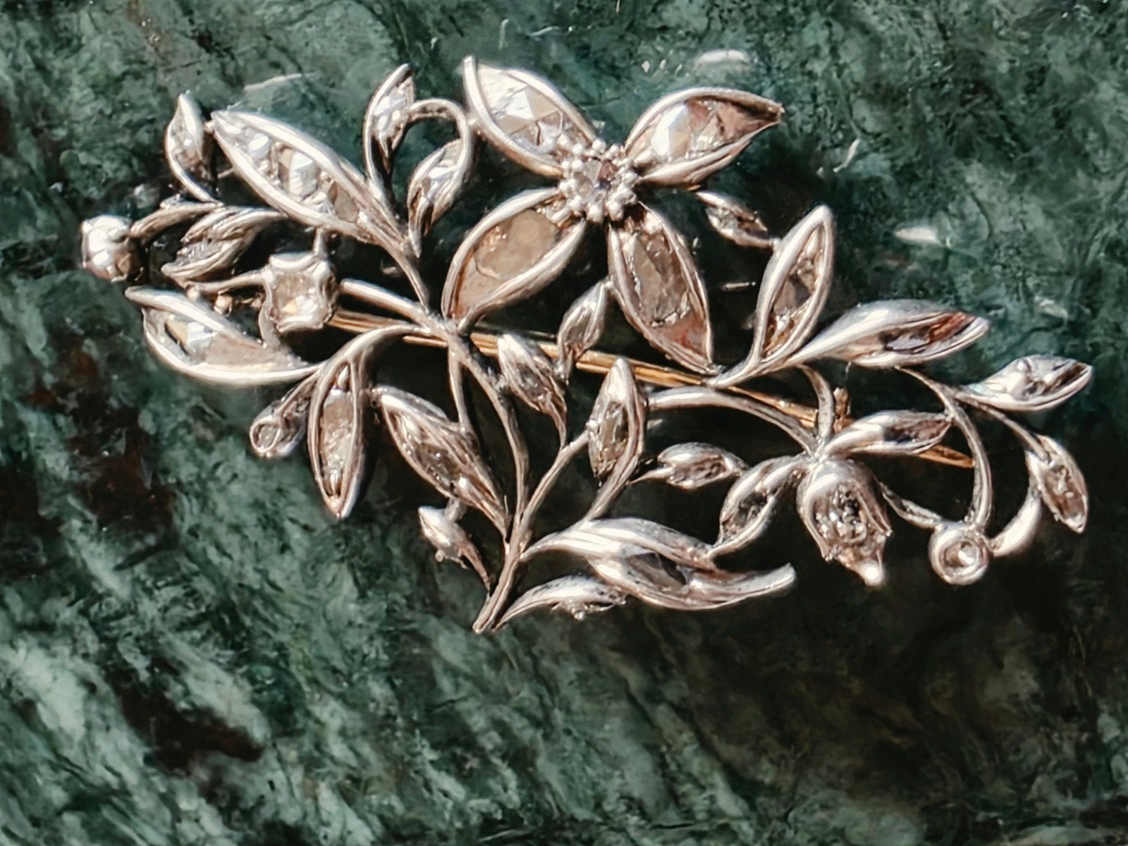 19eeuw goud/zilver broche met diamanten, Ophalen of Verzenden, Goud, Goud