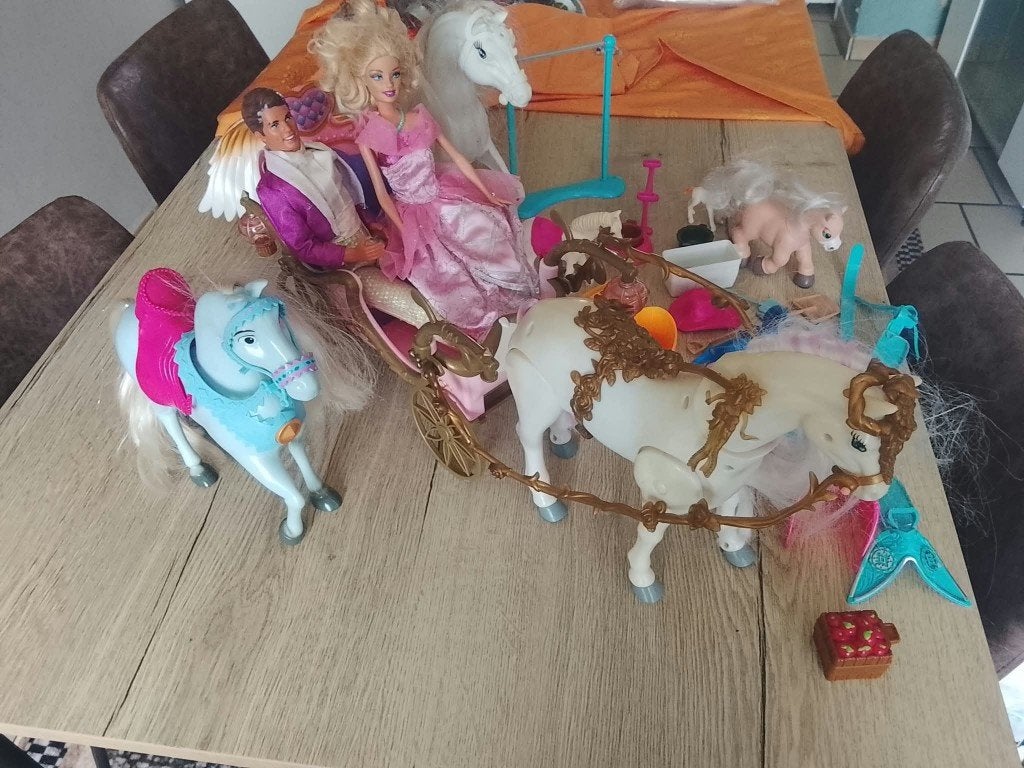 Barbie/Steffi/ken met paarden en koets, Ophalen, Gebruikt, Barbie