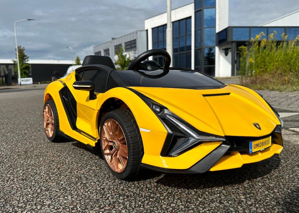 Lamborghini SIAN geel 12V – Afst – Leder – Rubberband, Ophalen of Verzenden, Nieuw