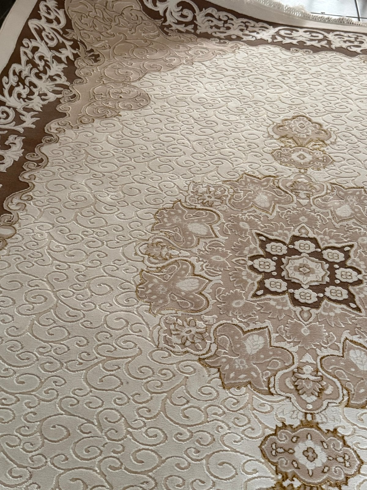 Tapis beige/marron 85 % laine 15 % polyester, Enlèvement