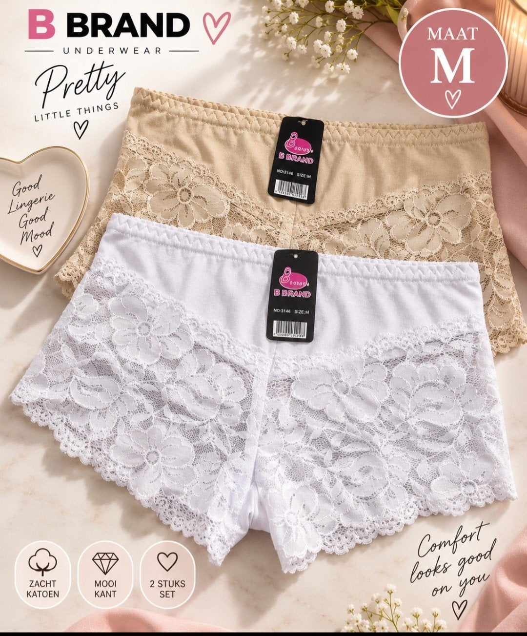 B.Brand 2x Nieuwe Damesslips Maat M, B.Brand, Ophalen of Verzenden, Beige, Slip