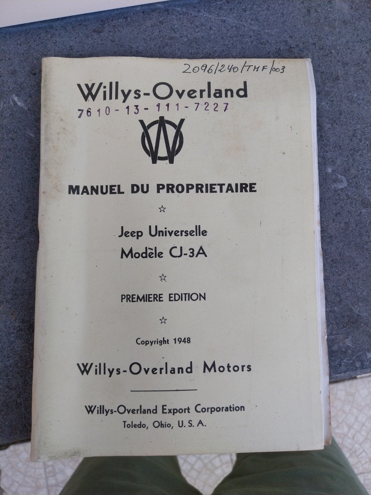Willy's Jeep type C J 3A  manual 1948 ABL, Verzamelen, Ophalen of Verzenden