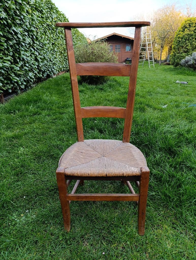 Ancien Prie-Dieu en bois et assise paillée - Chaise vintage, Ophalen