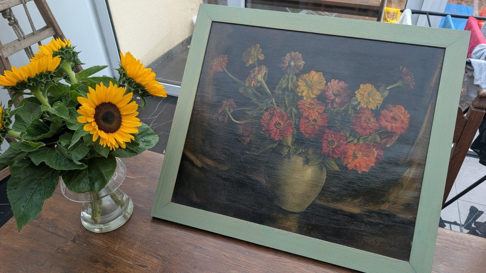 Peinture à l'huile classique nature morte aux fleurs (Zinnia, Enlèvement ou Envoi, Peinture
