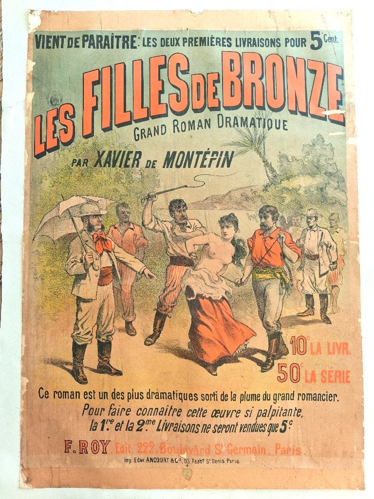 toile 1880 Xavier Montépin, Les Filles de Bronze, Enlèvement ou Envoi, Utilisé, Panneau publicitaire