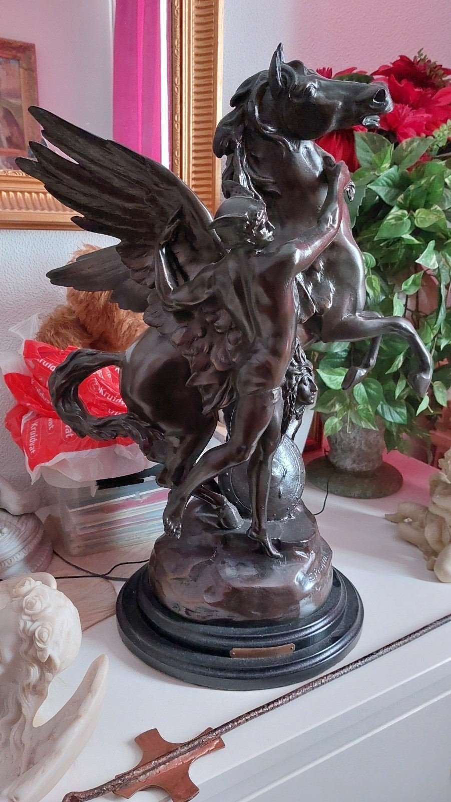 Prachtig beeld Pegasus en medusa legering 55 cm hoog, Antiek en Kunst, Kunst | Beelden en Houtsnijwerken, Ophalen, Beeld